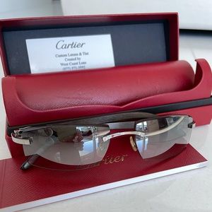 Cartier Wood Rimless Rectangle Sunglasses 140B